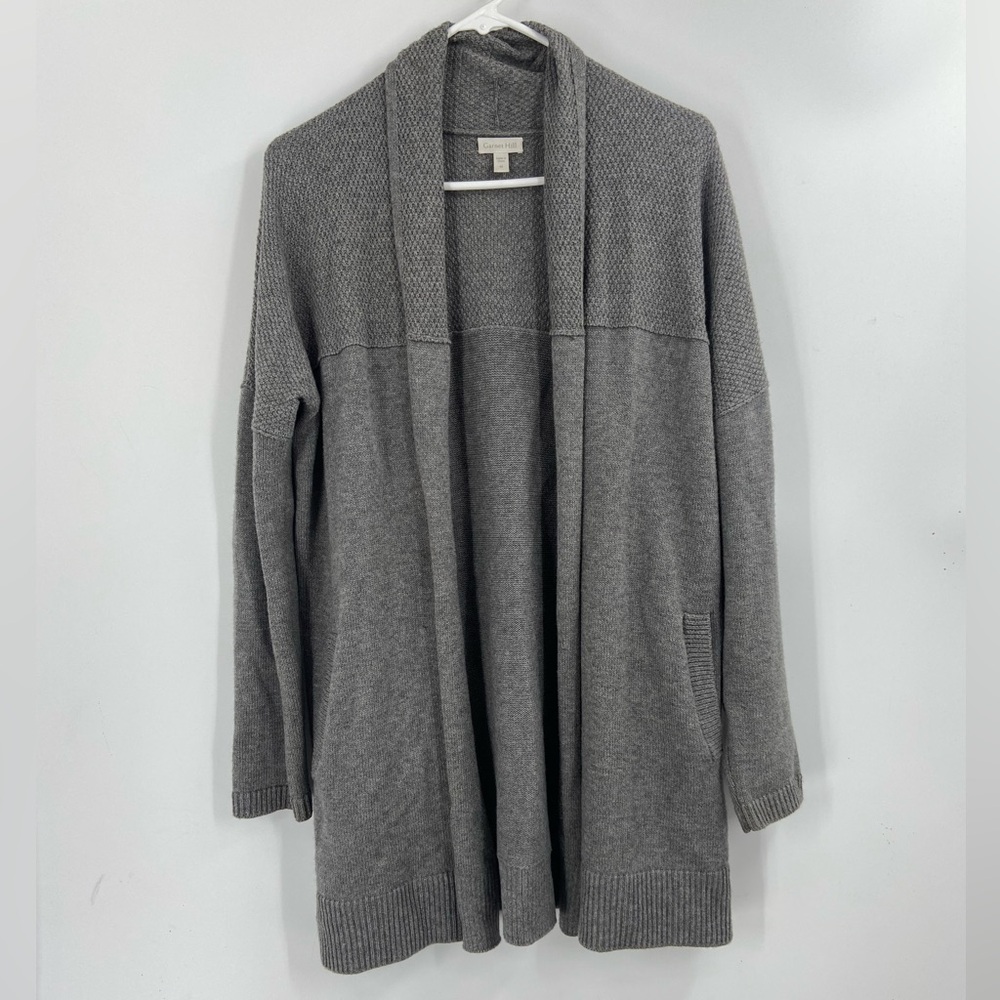 Garnett Hill Knit Open Cardigan Merino‎ Wool Blend Gray Medium